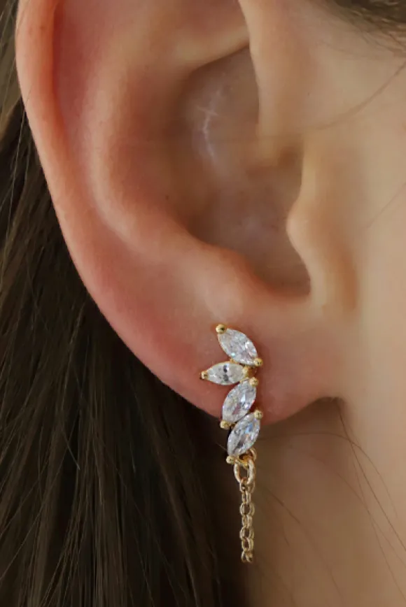 Cz Marquise And Chain Earrings