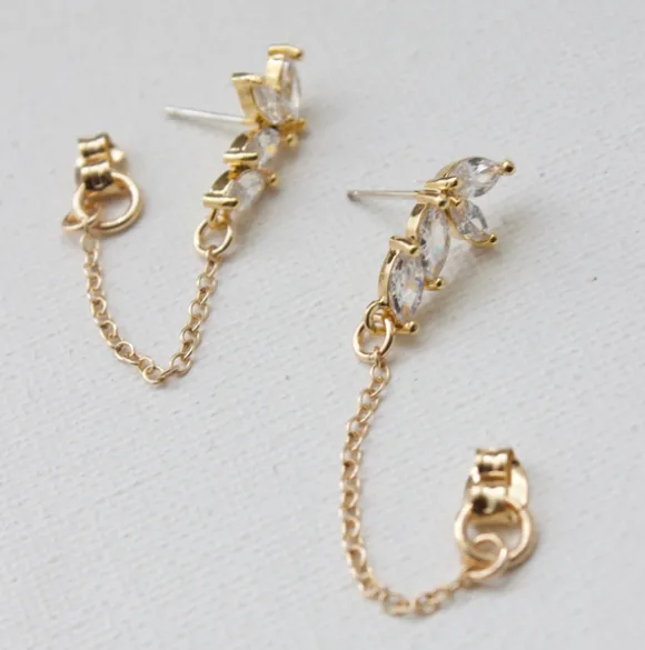 Cz Marquise And Chain Earrings